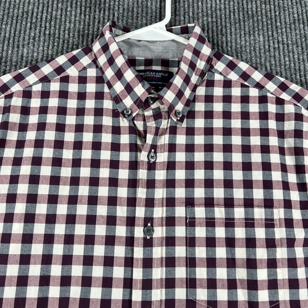 American Eagle‎ Shirt Mens Medium Red Check Long Sleeve Button Down Prep Fit